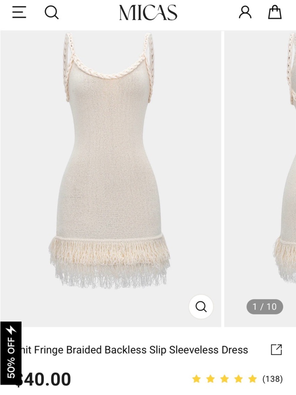 Micas Cream knit Fringe Braided dress Coachella ready  🤠